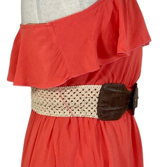 Orange ruffled strapless belted sundress by full tilt Women's xs boho hi low hem - Picture 6 of 9